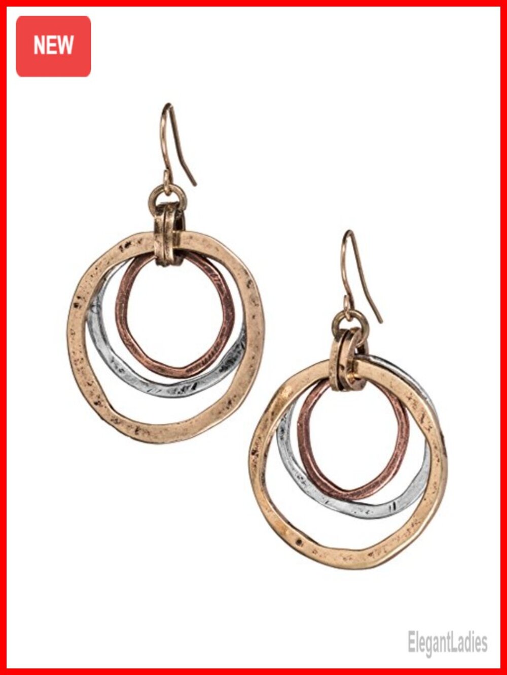 Handmade Mixed Metal Dangle Earrings Hammered Brass Copper